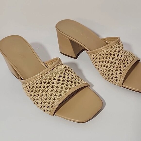 Nine West Tan Crochet Mesh Block Heel 8.5M - Picture 1 of 3